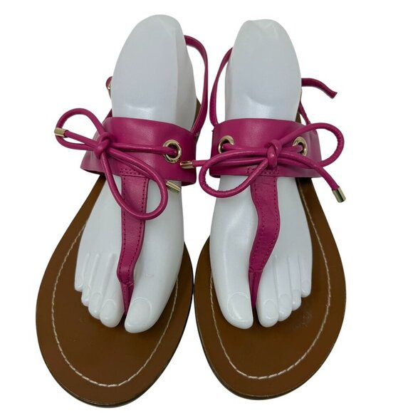 Kate Spade Womens Pink T-Strap Leather Sandals Bow Accent Gold Hardware Size 9 - Picture 3 of 7